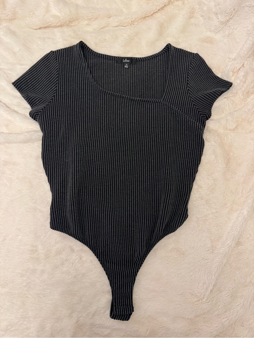 Lulu's Black Ribbed Short Sleeve Scoop Neck Bodysuit